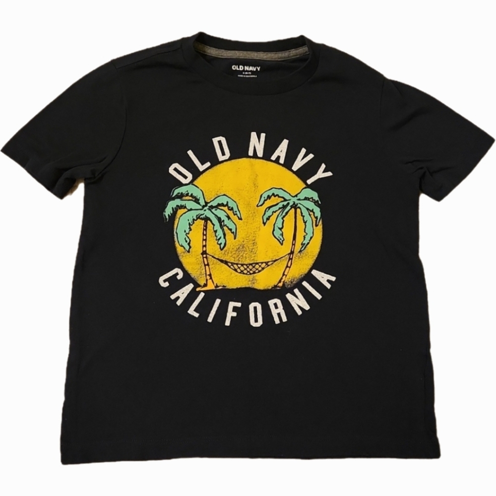 Old navy dark blue yellow sun, palms tree summer t shirt size 6-7 T
